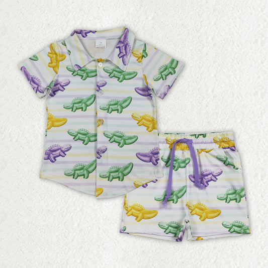 preorder BSSO1859 Mardi Gras Crocodile Short Sleeve Shorts Boys Set