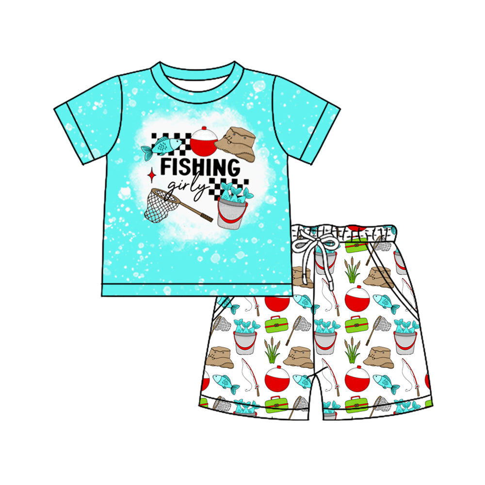preorder BSSO1861 Fishing Blue Short Sleeve Shorts Boys Set
