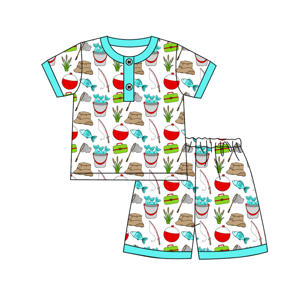 preorder BSSO1862 Fishing Blue Short Sleeve Shorts Boys Set