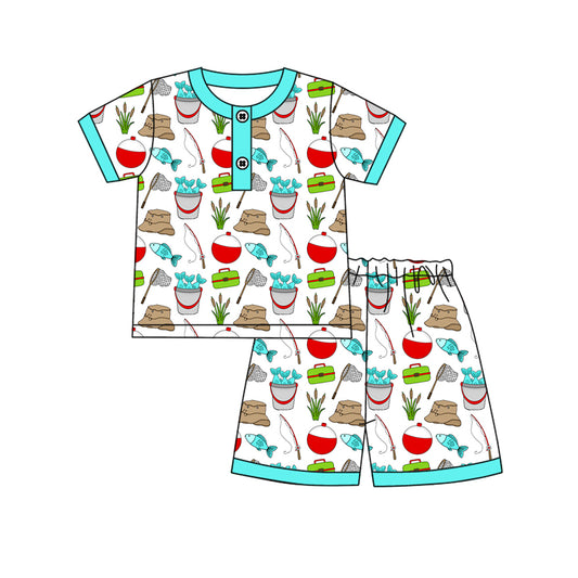 preorder BSSO1862 Fishing Blue Short Sleeve Shorts Boys Set