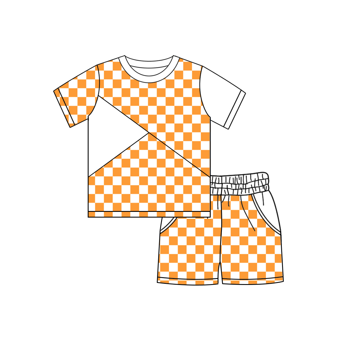 preorder BSSO1894 Orange Checkered Short Sleeve Shorts Boys Set