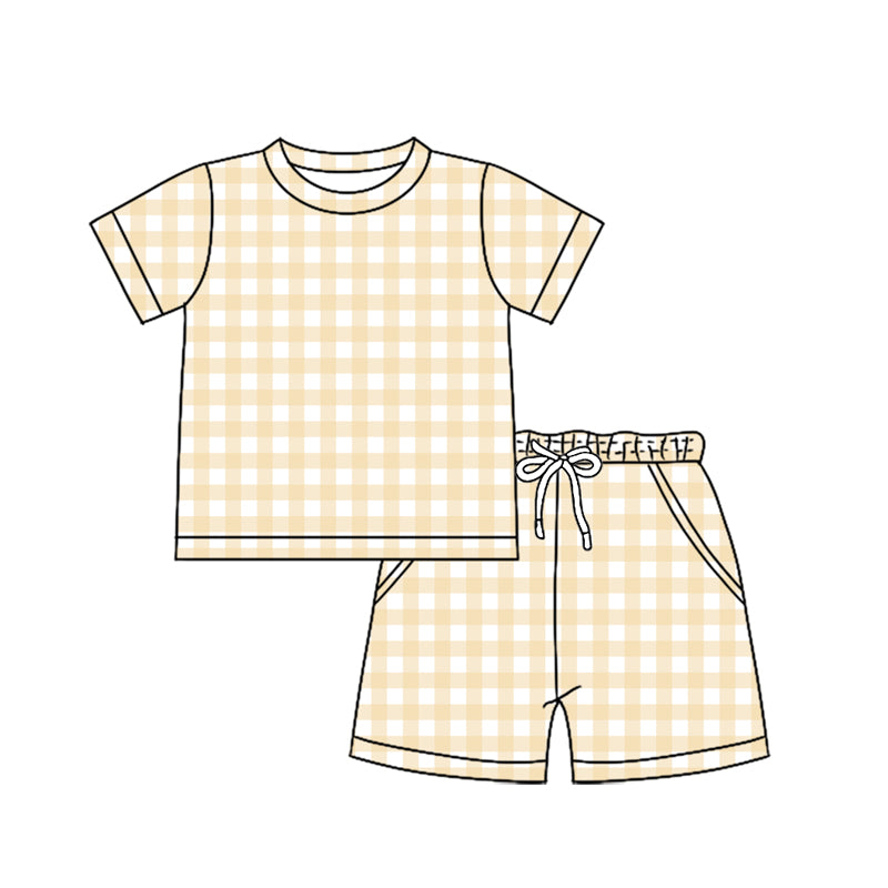 preorder BSSO1895 Yellow Checkered Short Sleeve Shorts Boys Set