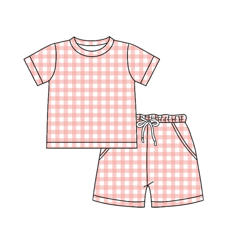 preorder BSSO187 Pink Checkered Short Sleeve Shorts Boys Set