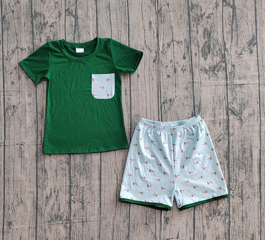 preorder Samples BSSO1899 Hunting Mallard Green Pocket Short Sleeve Shorts Boys Set