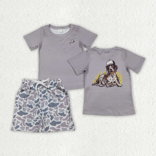 BSSO1900 Hunting Dog Short Sleeve Camo Shorts Boys Set