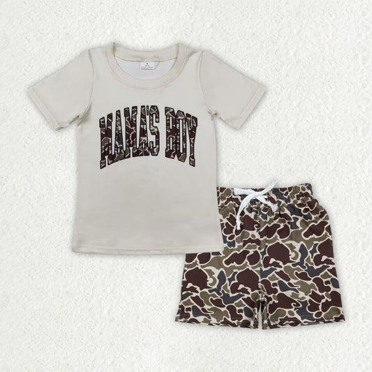 BSSO1901 Mama's Boy Short Sleeve Camo Shorts Boys Set