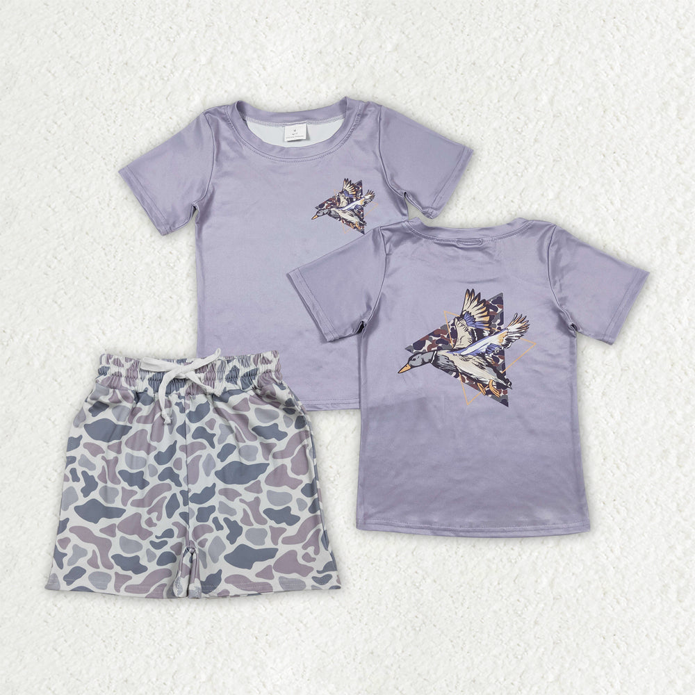 BSSO1902 Hunting Mallard Short Sleeve Camo Shorts Boys Set