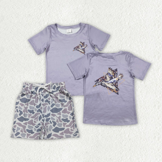 BSSO1902 Hunting Mallard Short Sleeve Camo Shorts Boys Set