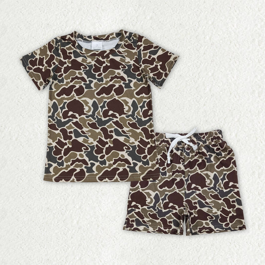 BSSO1903 Hunting Camo Short Sleeve Shorts Boys Set