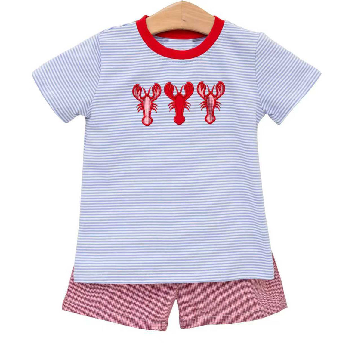 preorder BSSO1906 Crayfish Blue Short Sleeve Red Shorts Boys Set