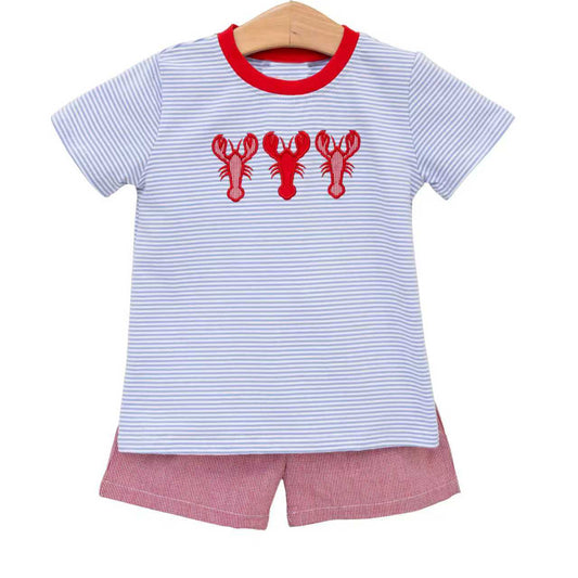 preorder BSSO1906 Crayfish Blue Short Sleeve Red Shorts Boys Set
