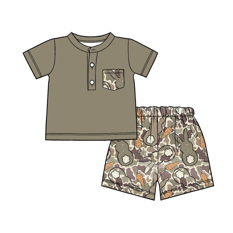 preorder BSSO1907 Easter Camo Rabbit Carrot Short Sleeve Shorts Boys Set