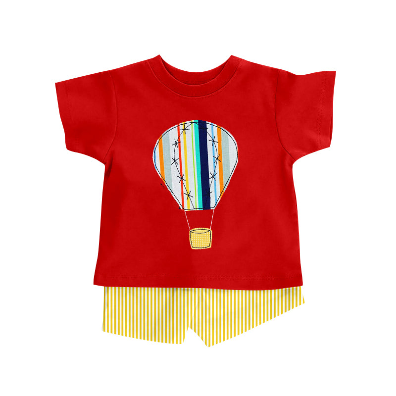 preorder BSSO1914 Hot Air Balloon Red Short Sleeve Yellow Shorts Boys Set