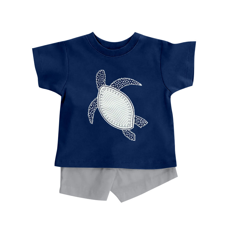 preorder BSSO1917 Turtle Navy Blue SHort Sleeve Shorts Boys Set