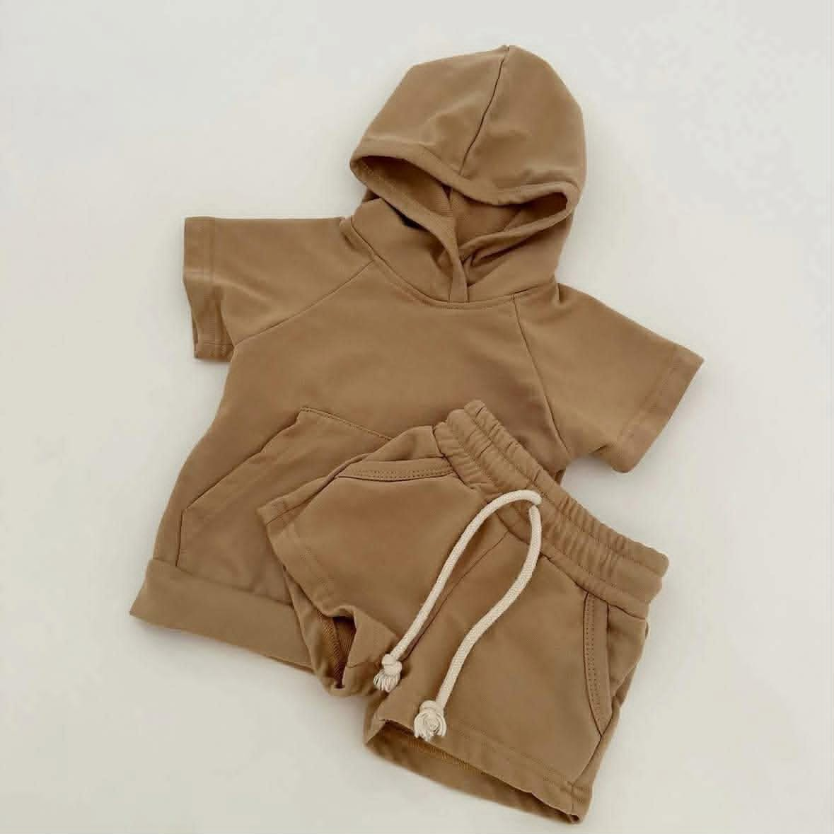 preorder BSSO1919 Brown Hoodie Short Sleeve Shorts Boys Set
