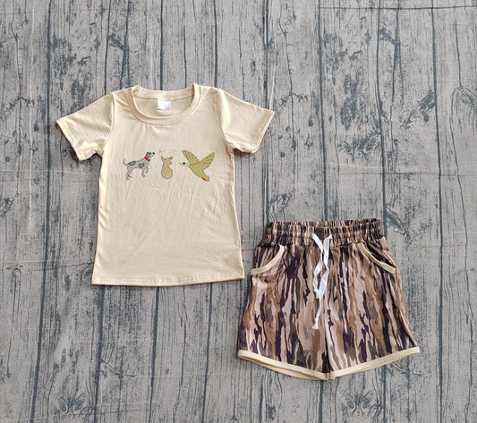 preorder Samples BSSO1927 Hunting Mallard Dog Deer Short Sleeve Camo Shorts Boys Set