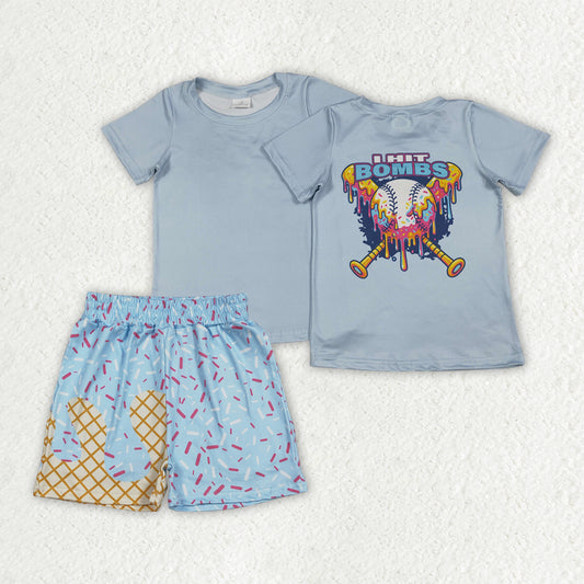 BSSO1951 Baseball Short Sleeve Blue Sprinkles Shorts Boys Set