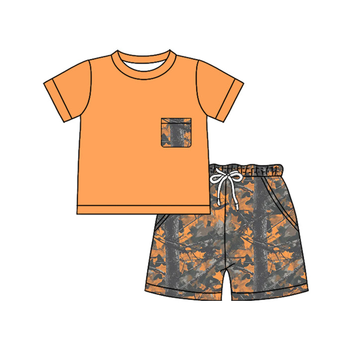 preorder BSSO1954 Orange Branch Pocket Short Sleeve Shorts Boys Set