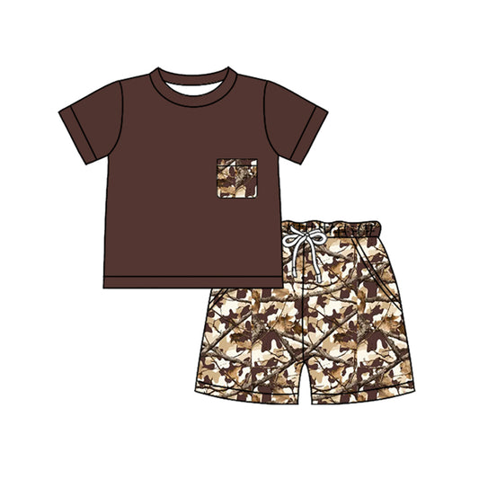 preorder BSSO1959 Brown Branch Pocket Short Sleeve Shorts Boys Set