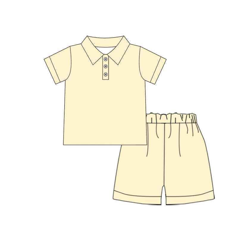 preorder BSSO1980 Solid Color Yellow Short Sleeve Shorts Boys Set