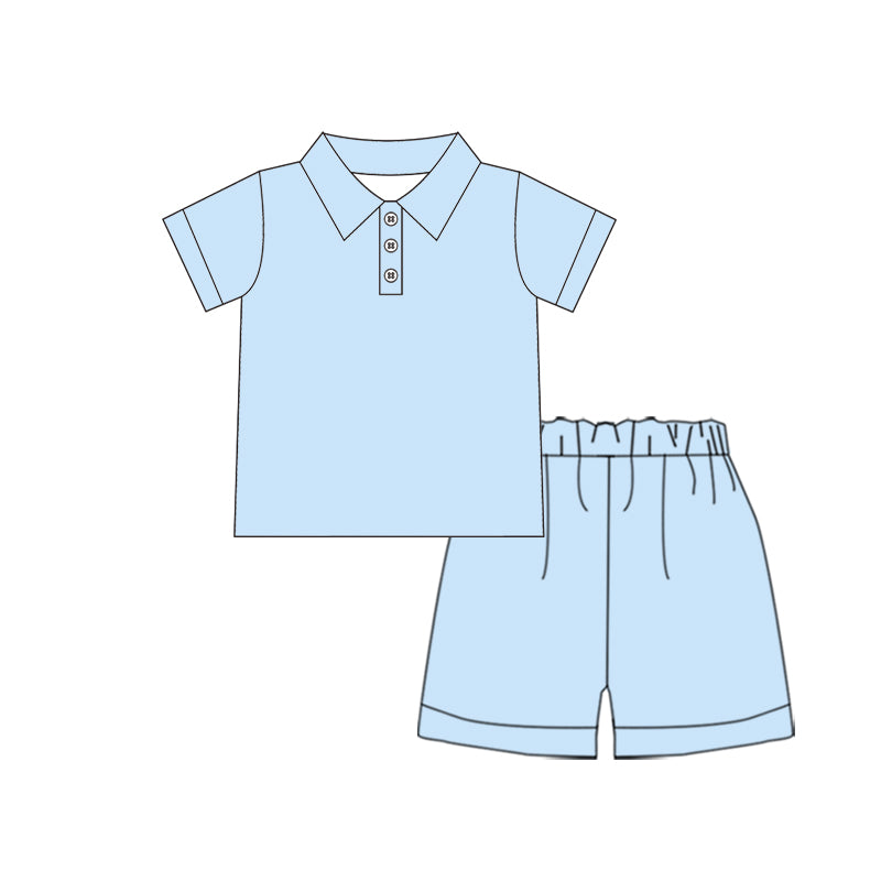 preorder BSSO1981 Solid Color Blue Short Sleeve Shorts Boys Set