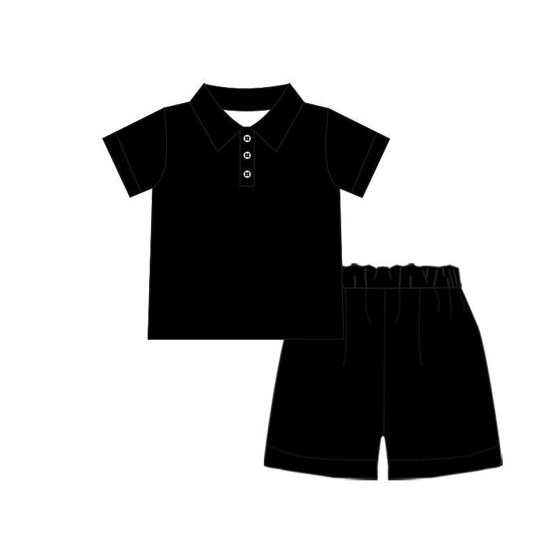 preorder BSSO1982 Solid Color Black Short Sleeve Shorts Boys Set