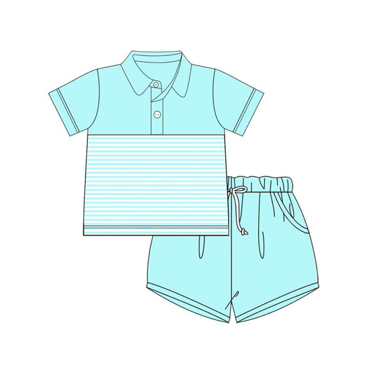 preorder BSSO1983 Mint Green Striped Short Sleeve Shorts Boys Set
