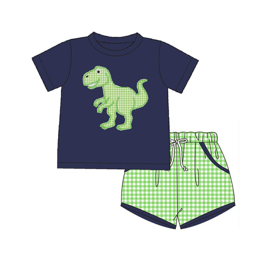 preorder BSSO1984 Dinosaur Navy Blue Short Sleeve Green Shorts Boys Set