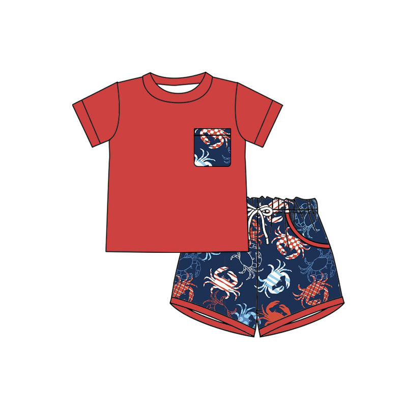 preorder GSSO3595 July 4th Red Pocket Short Sleeve Shorts Boys Set