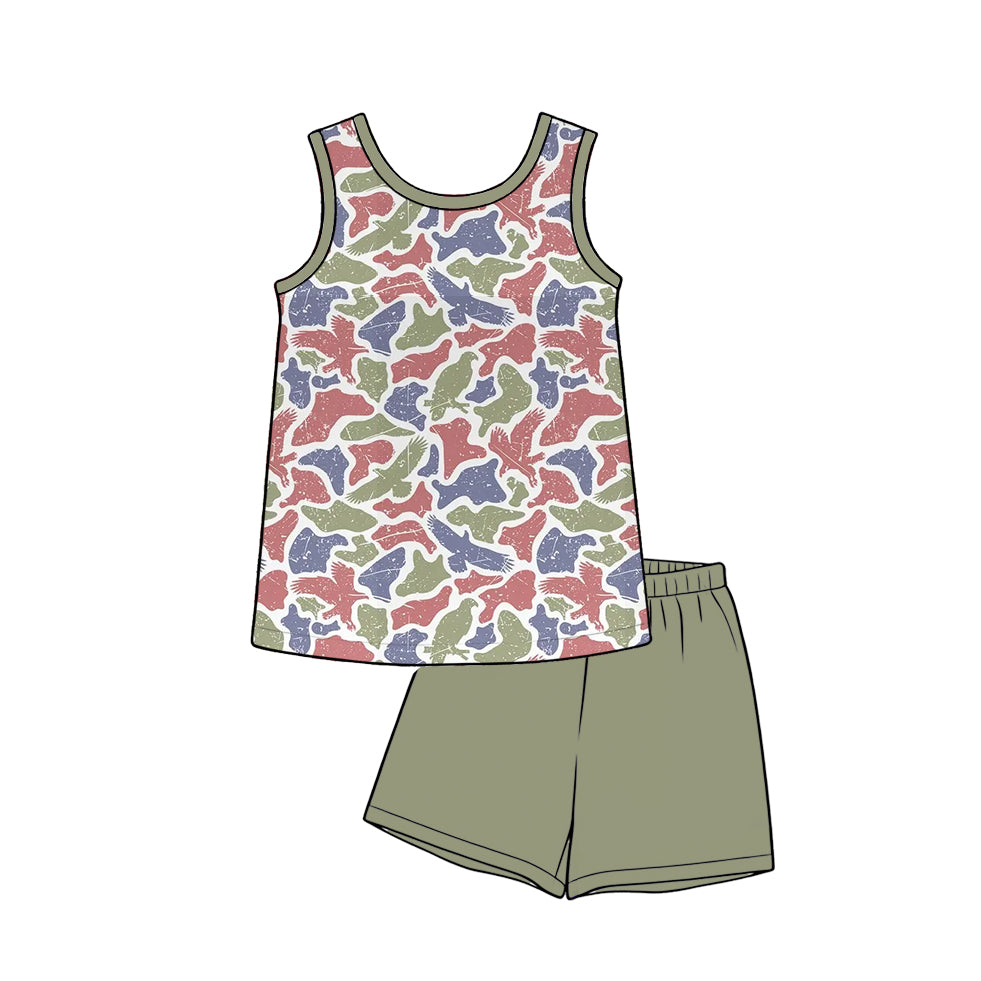 preorder BSSO1992 Eagle Camo Sleeveless Green Shorts Boys Set