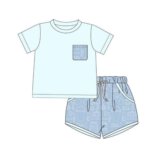 preorder BSSO2004 Beach Tools Pocket Short Sleeve Blue Shorts Boys Set