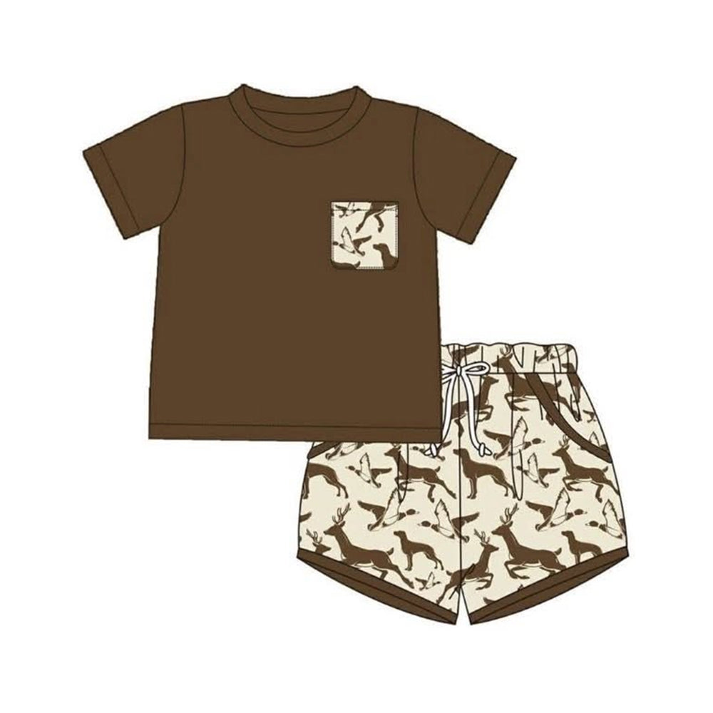 preorder BSSO2006 Hunting Mallard Duck Dog Pocket Short Sleeve Shorts Boys Set
