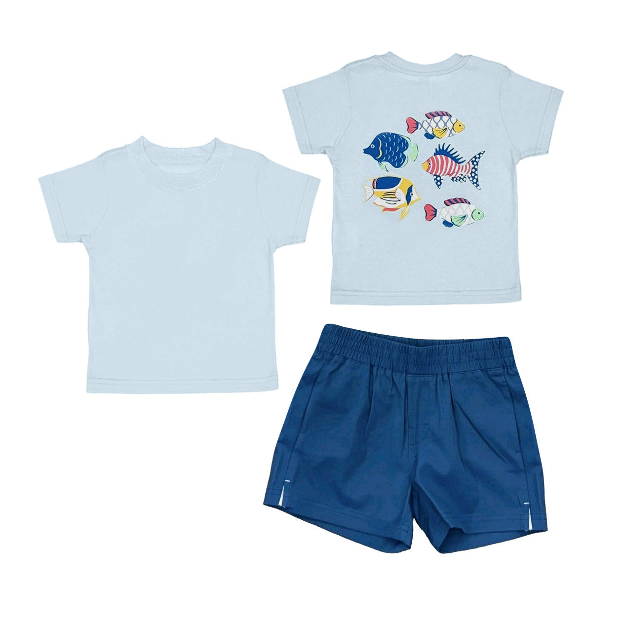 preorder BSSO2007 Cute Fish Blue Short Sleeve Shorts Boys Set