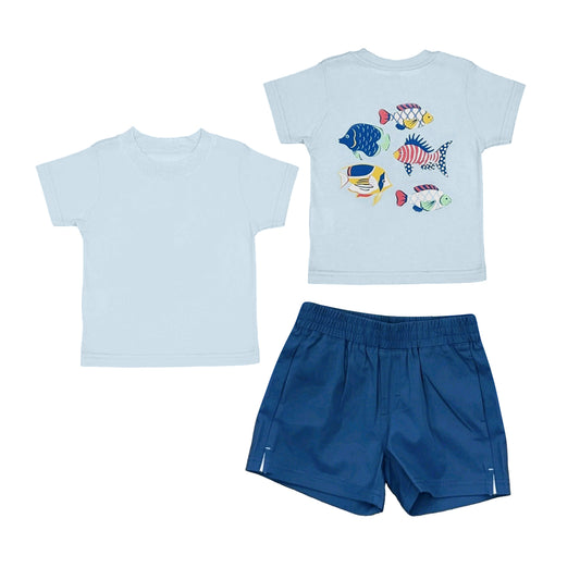 preorder BSSO2007 Cute Fish Blue Short Sleeve Shorts Boys Set