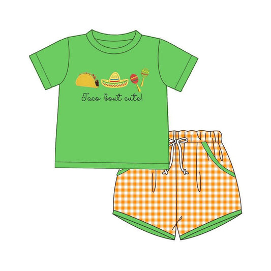 preorder BSSO2018 Taco Tuesday Green Short Sleeve Checkered Shorts Boys Set