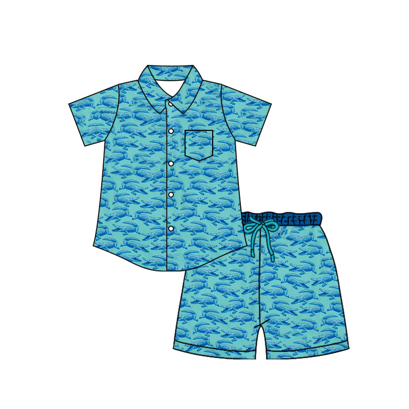preorder BSSO2021 Crocodile Blue Short Sleeve Shorts Boys Set