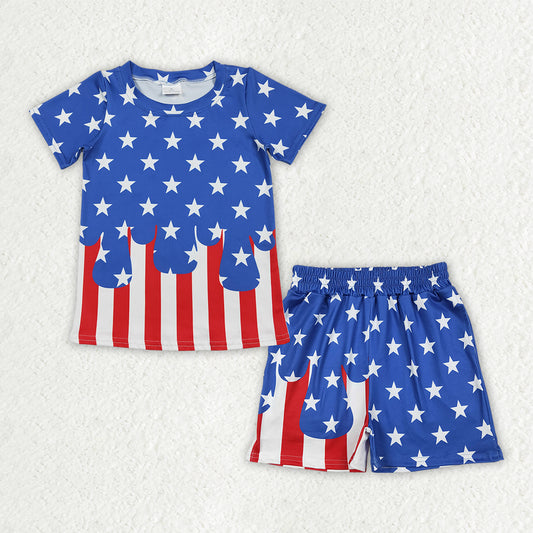 BSSO2040 July 4th Star Short Sleeve Shorts Boys Set BT1741+SS0861