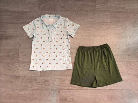 preorder Samples BSSO2041 Hunting Mallard Duck Short Sleeve Green Shorts Boys Set