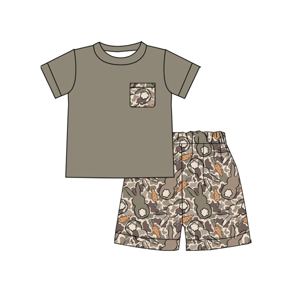 preorder BSSO2044 Easter Bunny Rabbit Short Sleeve Camo Shorts Boys Set