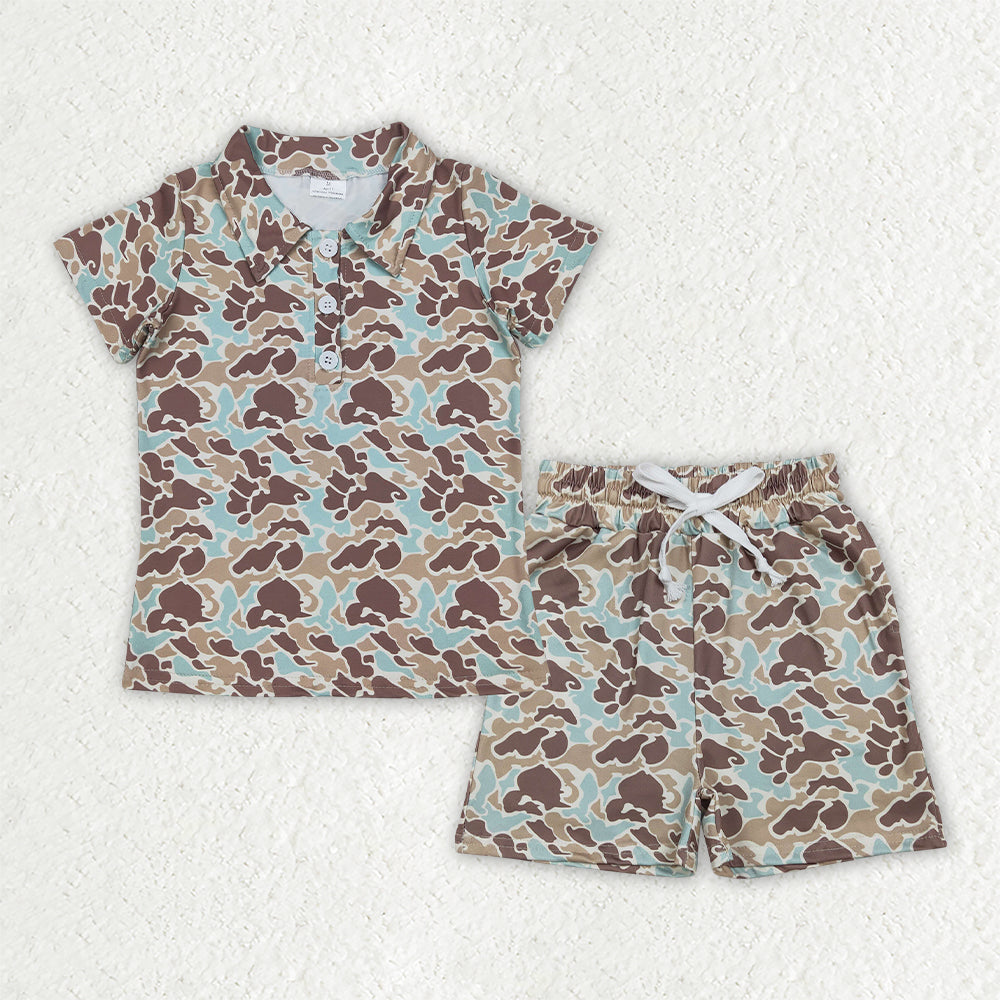 BSSO2047 Camo Short Sleeve Shorts Boys Set BT1212+SS0697