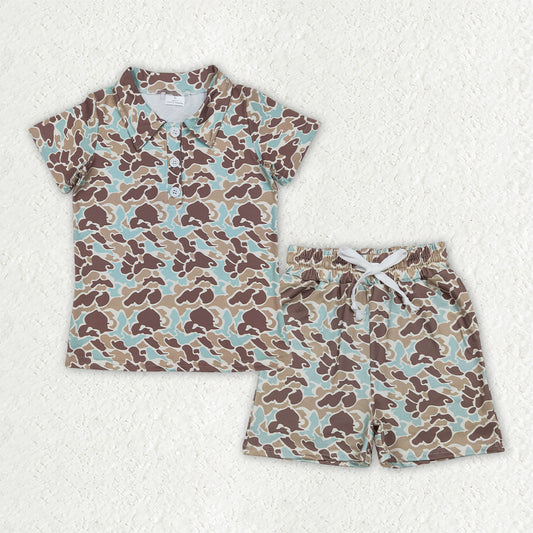 BSSO2047 Camo Short Sleeve Shorts Boys Set BT1212+SS0697