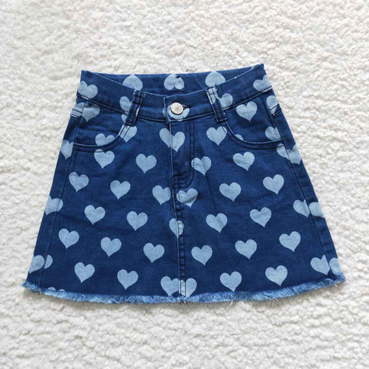 GLK0010 Blue heart girls denim skirt