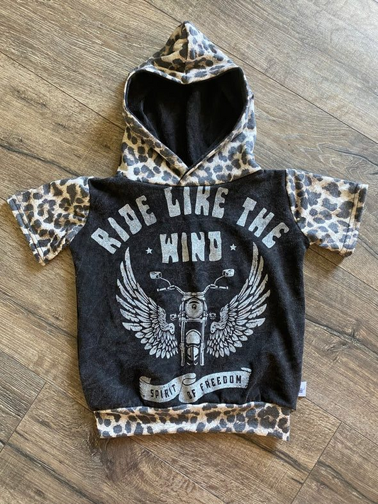 preorder BT0258 Wind Black Leopard Short Sleeves Hoodie Boys Top