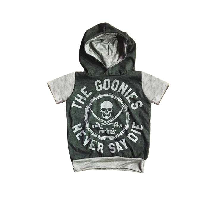 preorder BT0259 The Goonies Skull Grey Short Sleeves Hoodie Boys Top