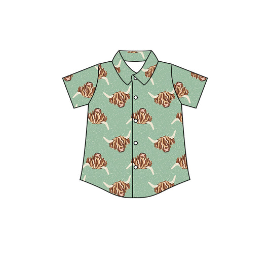 preorder BT0260 Highland Cow Green Short Sleeve Boys shirt