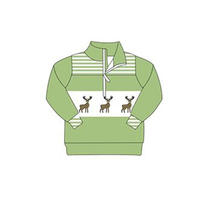 preorder BT0266 Christmas Deer Green Long Sleeve Boys Top