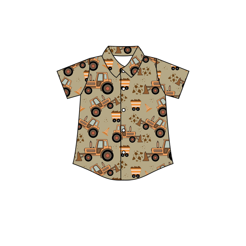 preorder BT0273 New Design Construction Truck Brown Short Sleeve Boys Shirt Kids Clothes