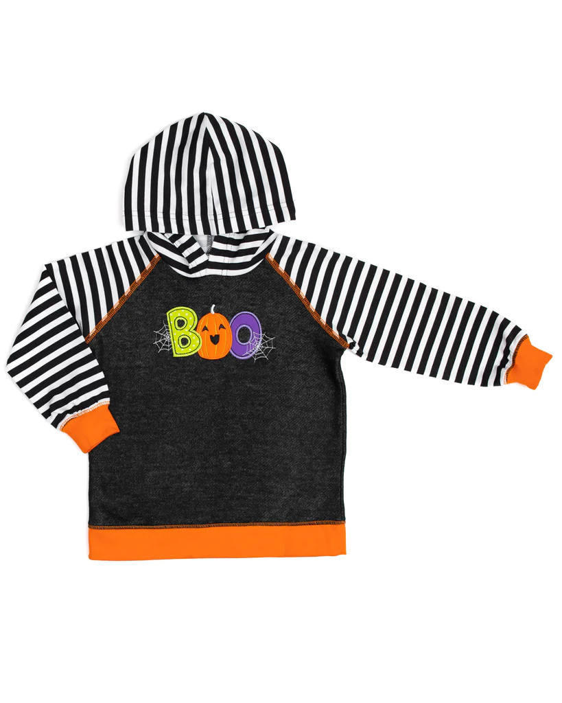 preorder BT0278 Halloween BOO pumpkin black striped long sleeve hoodie boys top