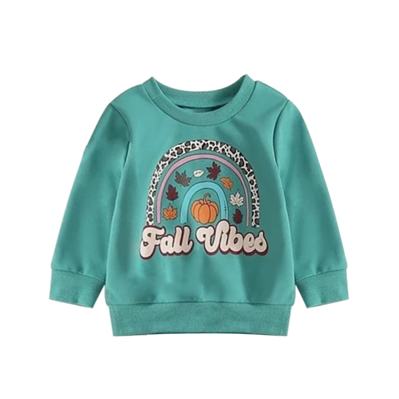 preorder BT0322 Fall vibes pumpkin green long sleeve kids top