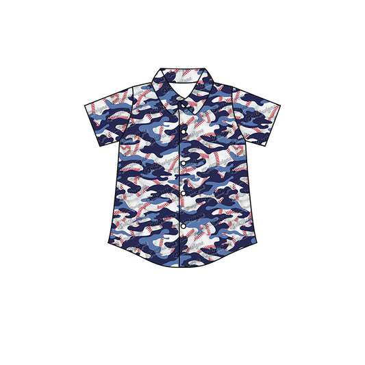 preorder BT0389 Baseball blue short sleeve boys shirt